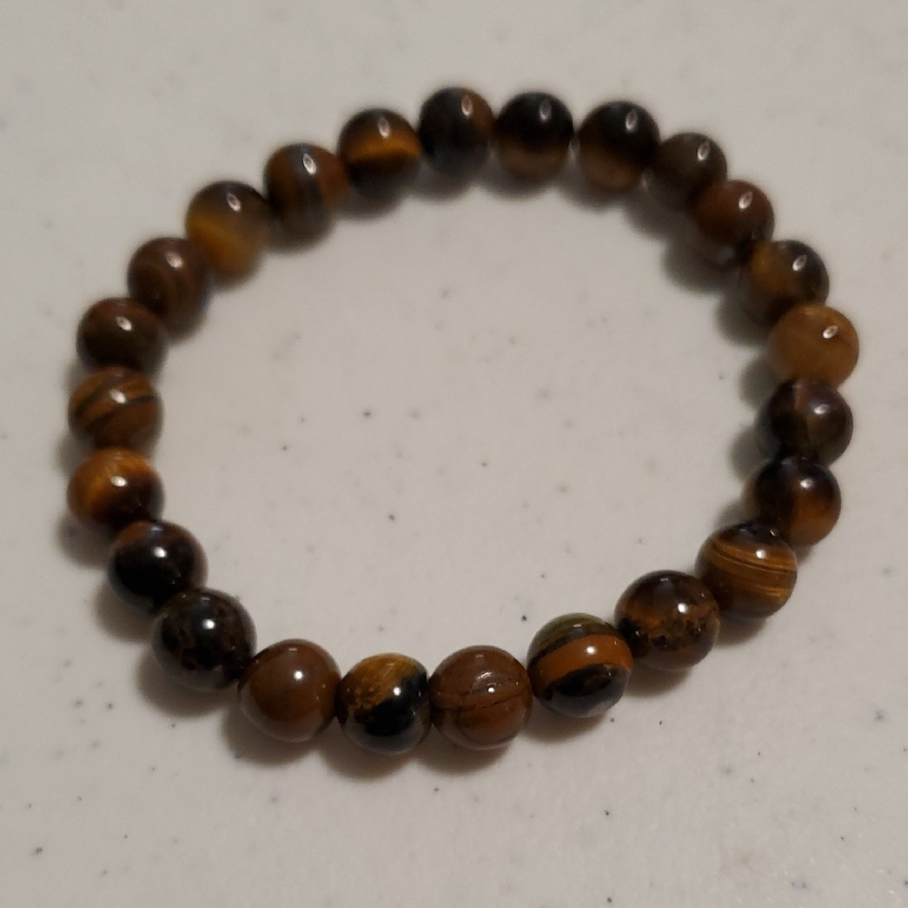 Bracelet of Tiger's Eye Brown Semiprecious Stones with Tan Veins